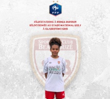 Kenza DUFOUR sélectionnée pour le stage National U15 F à Clairefontaine !