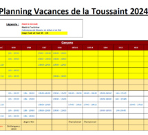 Planning entraînements/matchs - Vacances de la Toussaint 2024